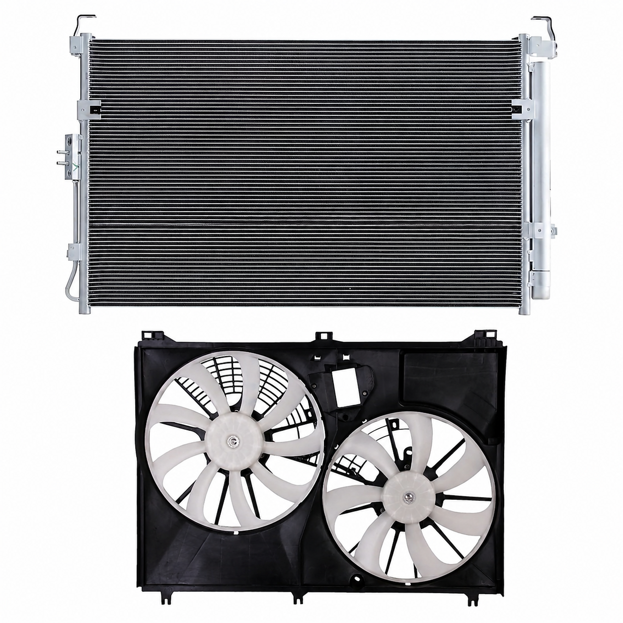 Cooling system parts including condenser and cooling fan assembly