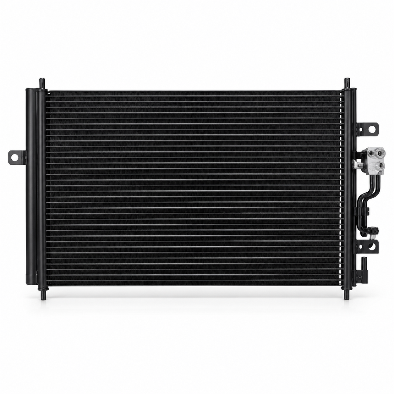 Automotive A/C condenser assembly for efficient cooling, heat dissipation, and reliable air conditioning system performance